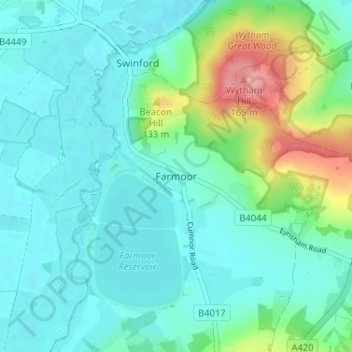 Mappa topografica Farmoor, altitudine, rilievo