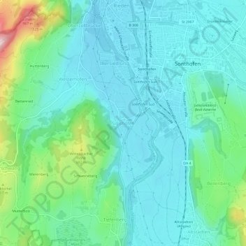 Mappa topografica Sigishofen, altitudine, rilievo
