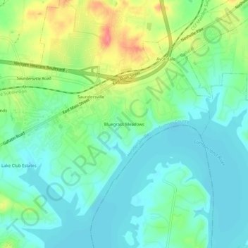 Mappa topografica Bluegrass Meadows, altitudine, rilievo