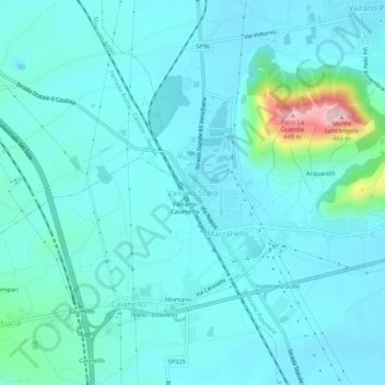 Mappa topografica Vairano Scalo, altitudine, rilievo