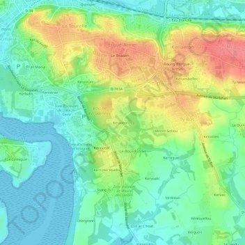 Mappa topografica Keradennec, altitudine, rilievo