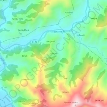 Mappa topografica simura, altitudine, rilievo