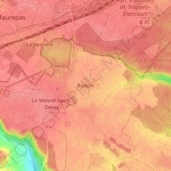 Mappa topografica Rodon, altitudine, rilievo