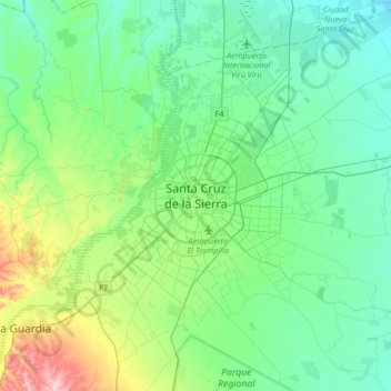 Mappa topografica Santa Cruz de la Sierra, altitudine, rilievo