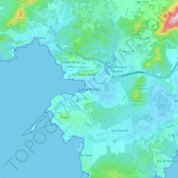 Mappa topografica Santa Ponça, altitudine, rilievo