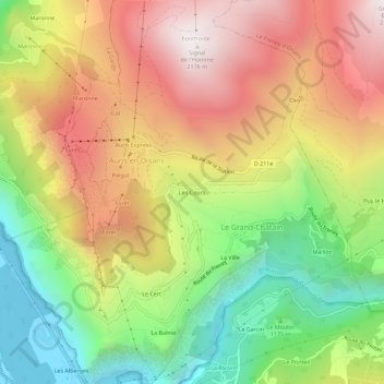 Mappa topografica Les Cours, altitudine, rilievo