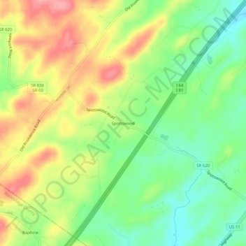 Mappa topografica Spottswood, altitudine, rilievo