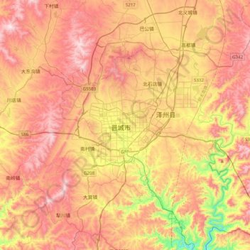 Mappa topografica 晋城市, altitudine, rilievo