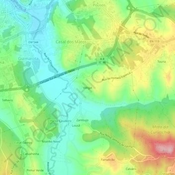 Mappa topografica Vidigal, altitudine, rilievo