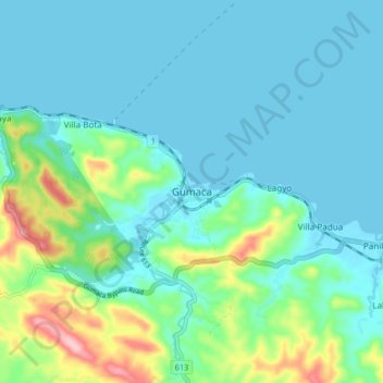 Mappa topografica Gumaca, altitudine, rilievo