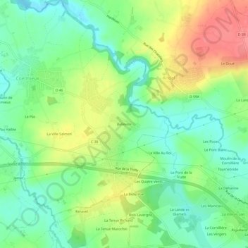 Mappa topografica Belleville, altitudine, rilievo