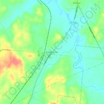Mappa topografica College Grove, altitudine, rilievo