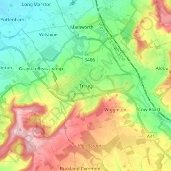 Mappa topografica Tring, altitudine, rilievo