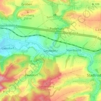 Mappa topografica Gernewitz, altitudine, rilievo