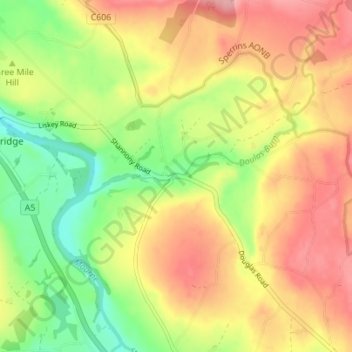 Mappa topografica Douglas Bridge, altitudine, rilievo