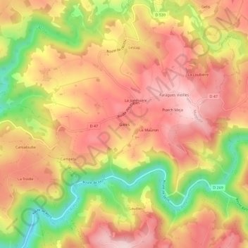 Mappa topografica Gares, altitudine, rilievo
