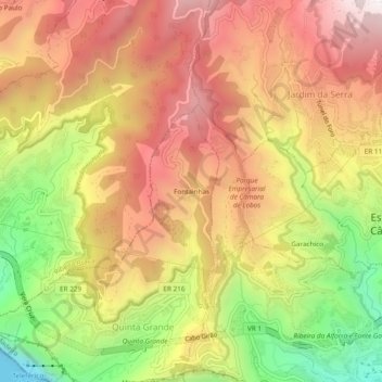 Mappa topografica Fontainhas, altitudine, rilievo