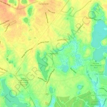 Mappa topografica Newtown, altitudine, rilievo