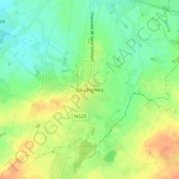 Mappa topografica Vaudignies, altitudine, rilievo