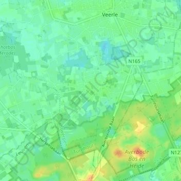 Mappa topografica Veerle-Heide, altitudine, rilievo