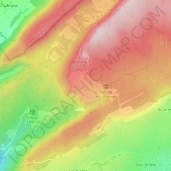 Mappa topografica Les Arboux, altitudine, rilievo