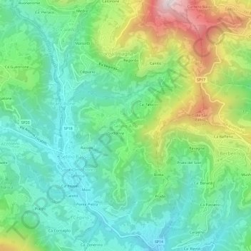 Mappa topografica Selino Alto, altitudine, rilievo