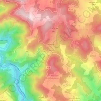 Mappa topografica Alliandre, altitudine, rilievo