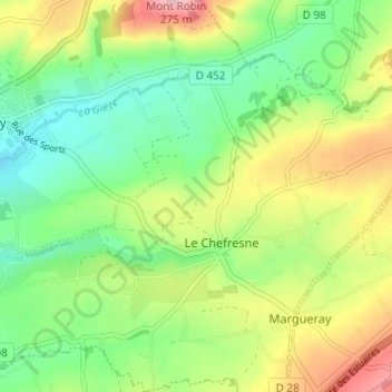 Mappa topografica Le Chefresne, altitudine, rilievo