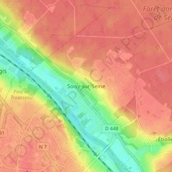 Mappa topografica Soisy-sur-Seine, altitudine, rilievo
