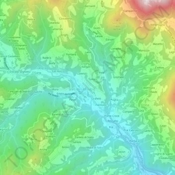 Mappa topografica Pozzacchi, altitudine, rilievo
