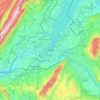 Mappa topografica Genève, altitudine, rilievo