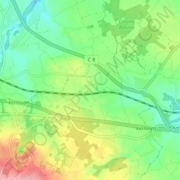 Mappa topografica Zunadery, altitudine, rilievo
