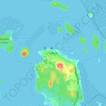 Mappa topografica Tofino, altitudine, rilievo