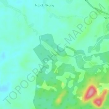 Mappa topografica Okor, altitudine, rilievo