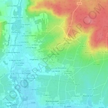 Mappa topografica Les Raguenières, altitudine, rilievo
