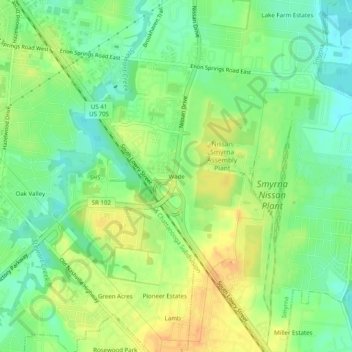 Mappa topografica Wade, altitudine, rilievo