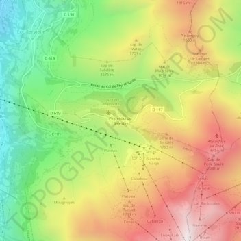 Mappa topografica Peyresourde-Balestas, altitudine, rilievo