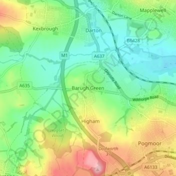 Mappa topografica Barugh Green, altitudine, rilievo