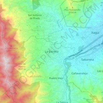 Mappa topografica La Estrella, altitudine, rilievo
