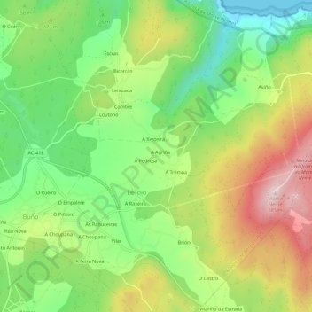 Mappa topografica Oseiro, altitudine, rilievo