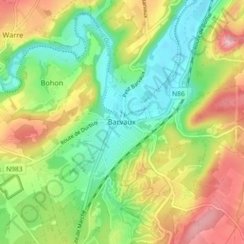 Mappa topografica Barvaux, altitudine, rilievo