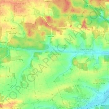 Mappa topografica Oberumbach, altitudine, rilievo