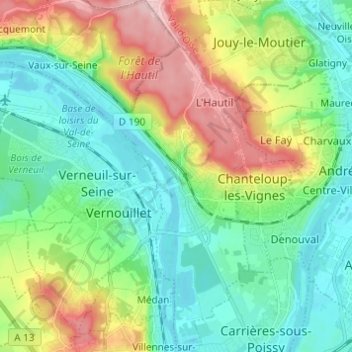 Mappa topografica Triel-sur-Seine, altitudine, rilievo