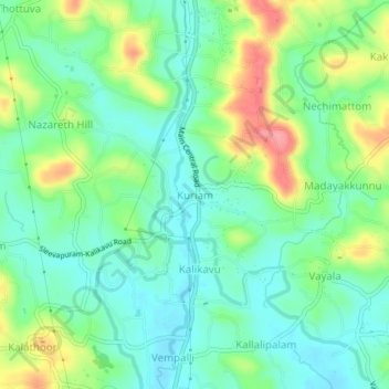 Mappa topografica Kuriam, altitudine, rilievo