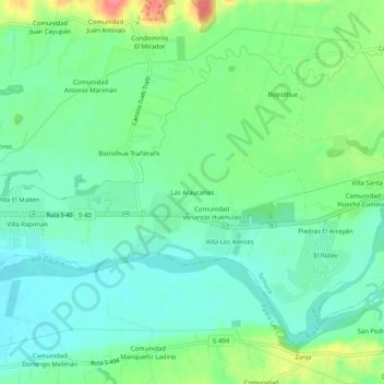 Mappa topografica Las Araucarias, altitudine, rilievo
