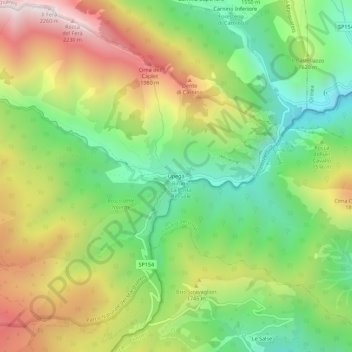 Mappa topografica Upega, altitudine, rilievo