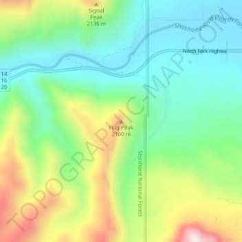 Mappa topografica Flag Peak, altitudine, rilievo
