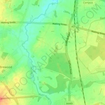 Mappa topografica Crateford, altitudine, rilievo