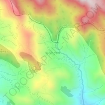 Mappa topografica Vanchiyam, altitudine, rilievo