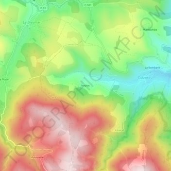 Mappa topografica Neyrac, altitudine, rilievo